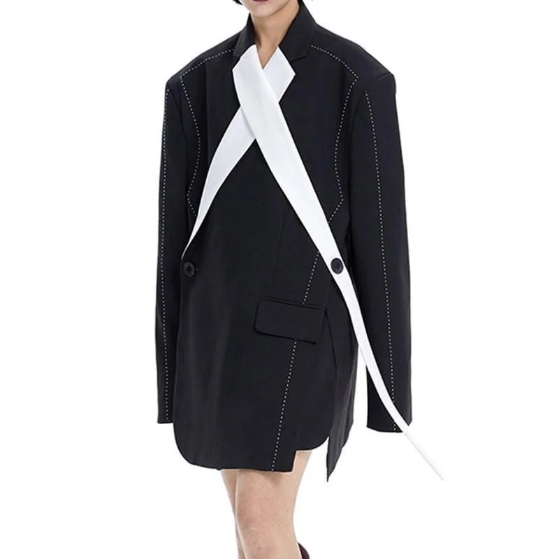 Women's Spliced Contrast Color Blazer