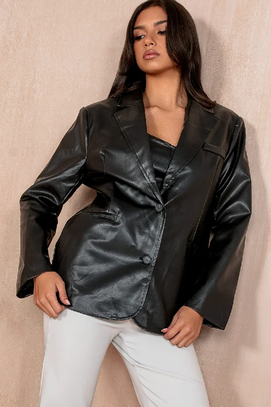 Caroline Black Leather Look Blazer