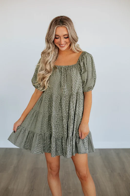 Laren Gingham Dress - Olive