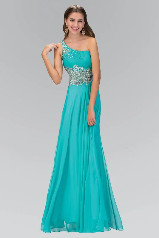 One Shoulder Chiffon Long Prom Dress Formal