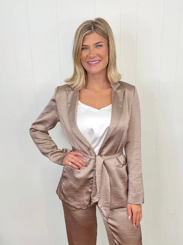 Classy and Chic Tie Satin Blazer