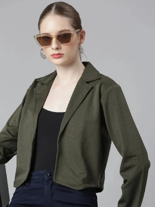 Women Olive Solid Blazer-AE-10899-Olive