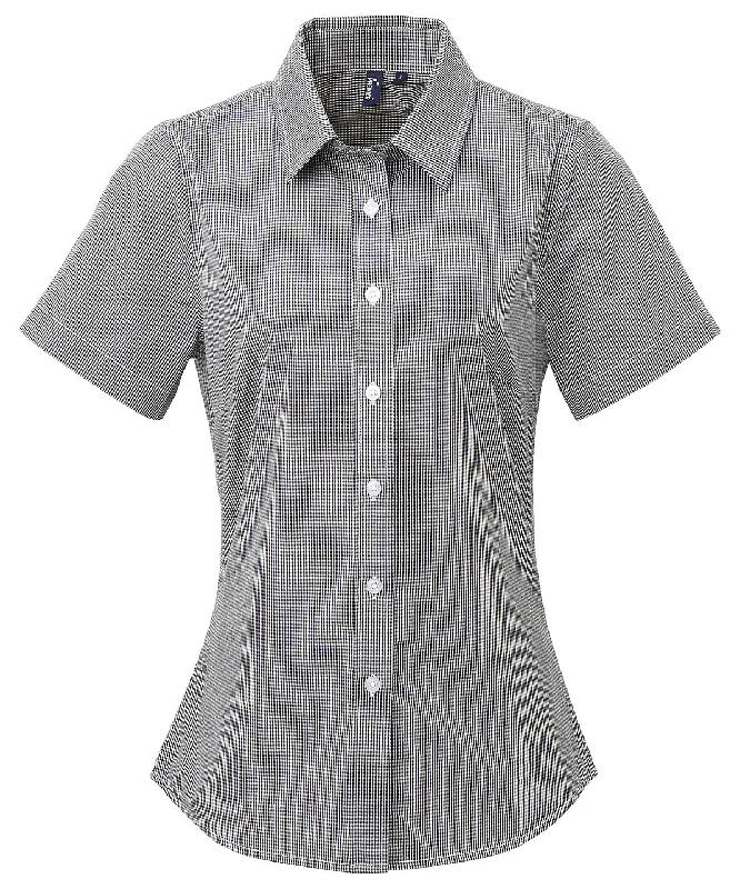 Black/White - Women's Microcheck (Gingham) short sleeve cotton shirt