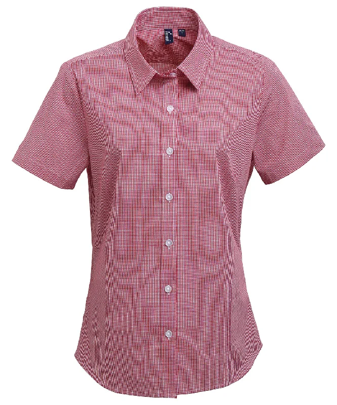 Red/White - Women's Microcheck (Gingham) short sleeve cotton shirt