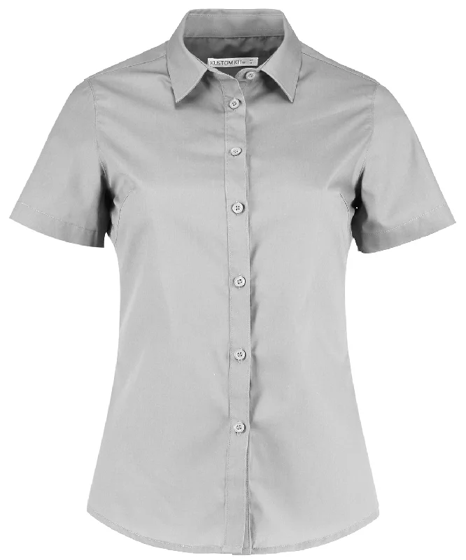 Light Grey - Women's poplin shirt short sleeve