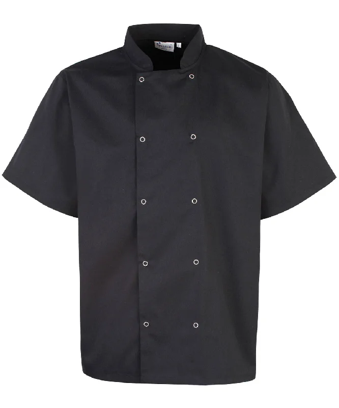 Black - Studded front short sleeve chef's jacket