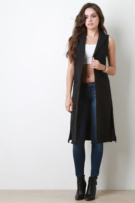 Long Line Sleeveless Blazer Vest