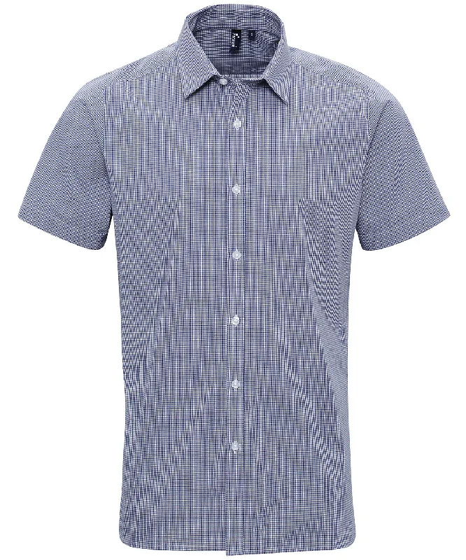 Navy/White - Microcheck (Gingham) short sleeve cotton shirt