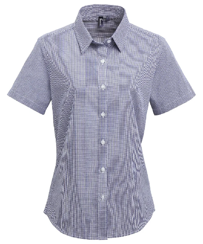 Navy/White - Women's Microcheck (Gingham) short sleeve cotton shirt