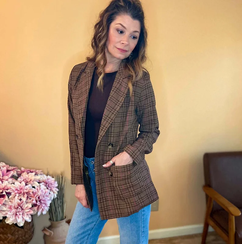 Preptastic Plaid Blazer - Brown