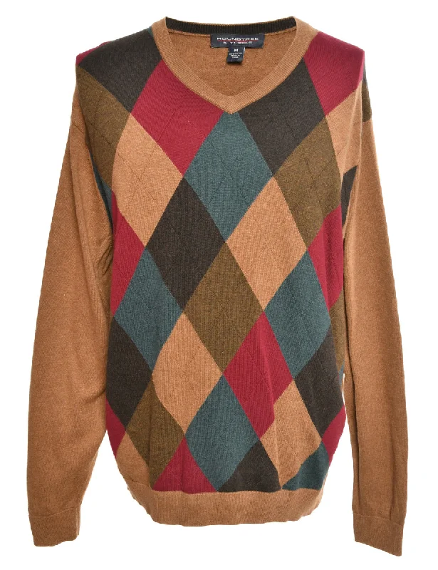 Brown Argyle Jumper - M