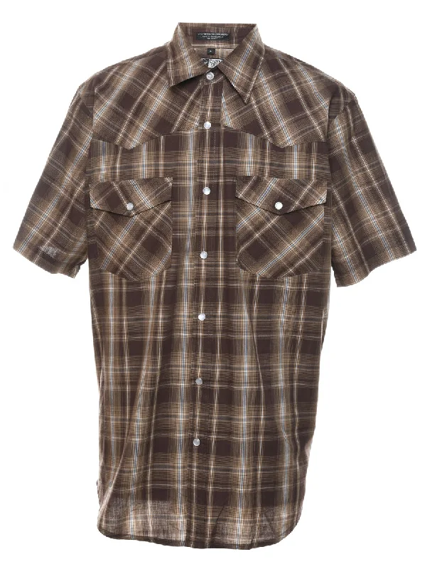 Brown Checked Western Shirt - L