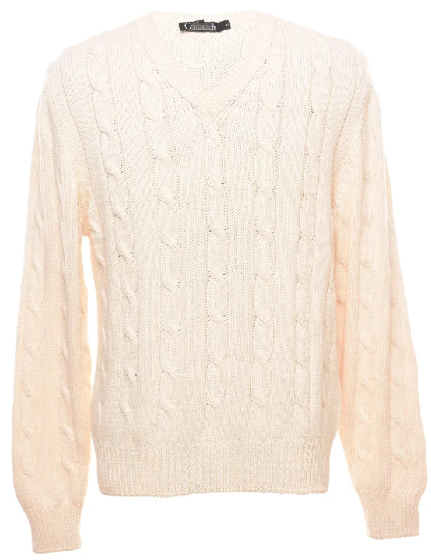 Cable Knit Off White Jumper - L