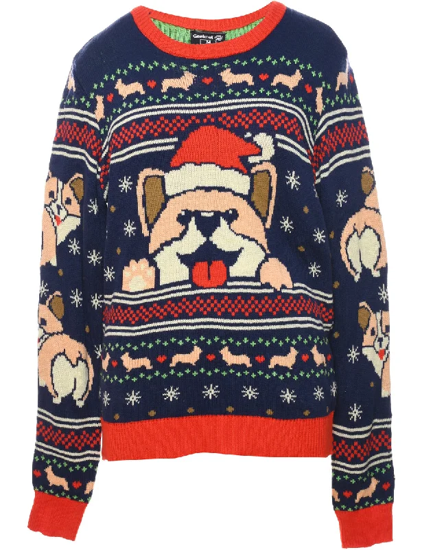 Cartoon Print Christmas Jumper - M