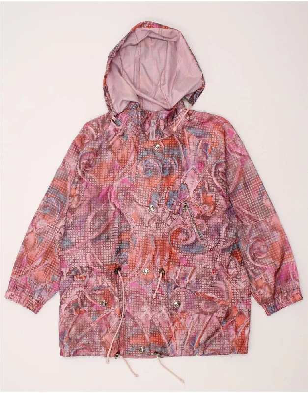 VINTAGE Womens Hooded Rain Jacket EU 42 Large Pink Floral Polyester