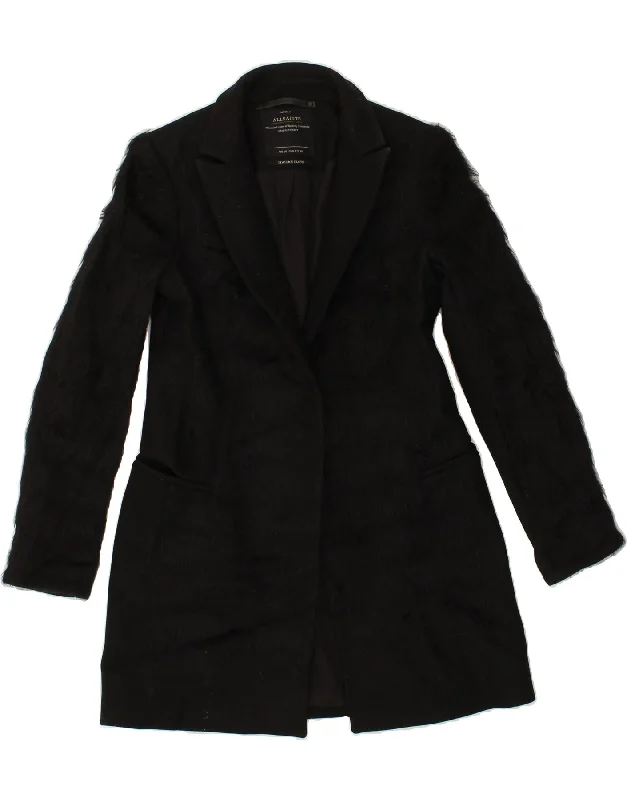 ALL SAINTS Womens Overcoat UK 10 Small Black Virgin Wool