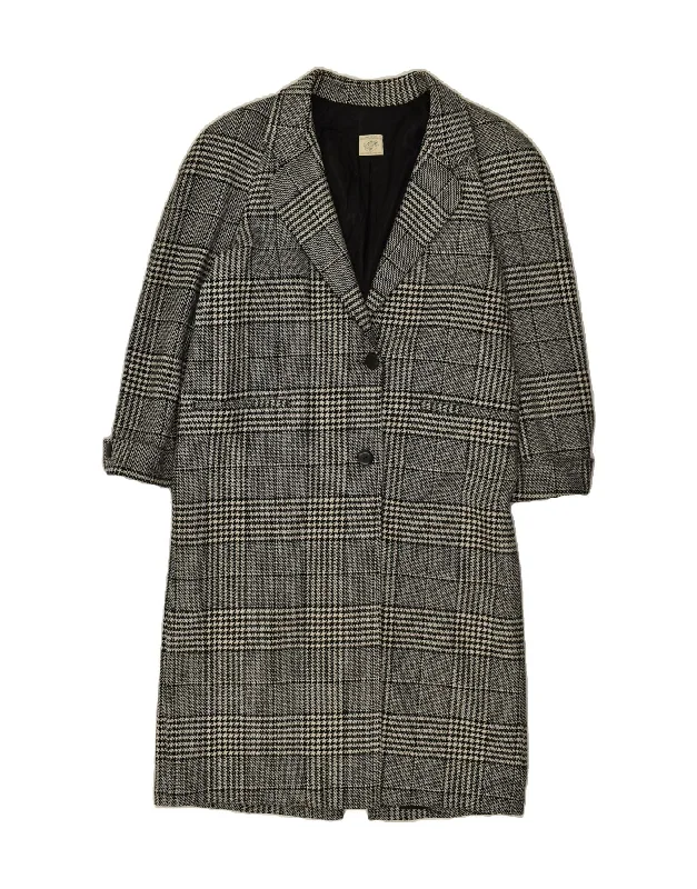 BENETTON Womens Loose Fit Overcoat IT 42 Medium Grey Houndstooth Wool