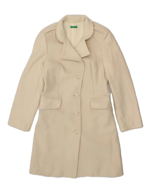 BENETTON Womens Overcoat IT 42 Medium Off White Wool