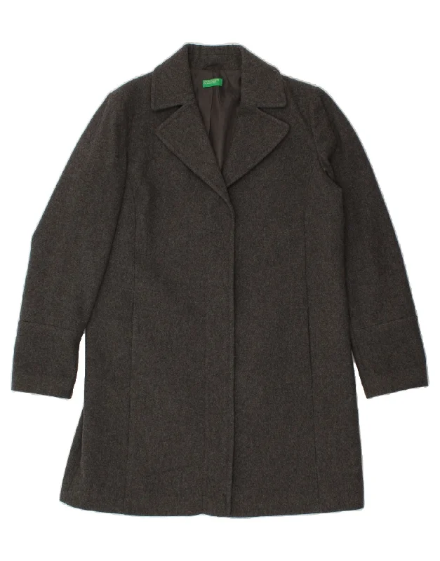 BENETTON Womens Overcoat UK 16 Large Grey Wool