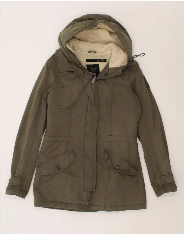 BOMBOOGIE Womens Hooded Parka Jacket US 2 XS Grey Nylon