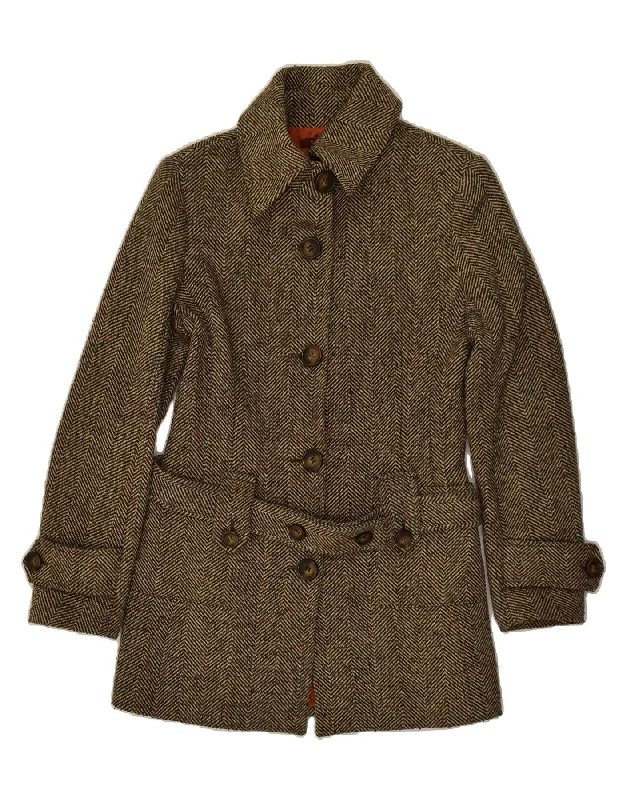 ESISTO Womens Overcoat UK 10 Small Brown Herringbone Wool