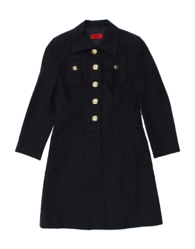 HUGO BOSS Womens Overcoat UK 6 XS  Navy Blue Cotton