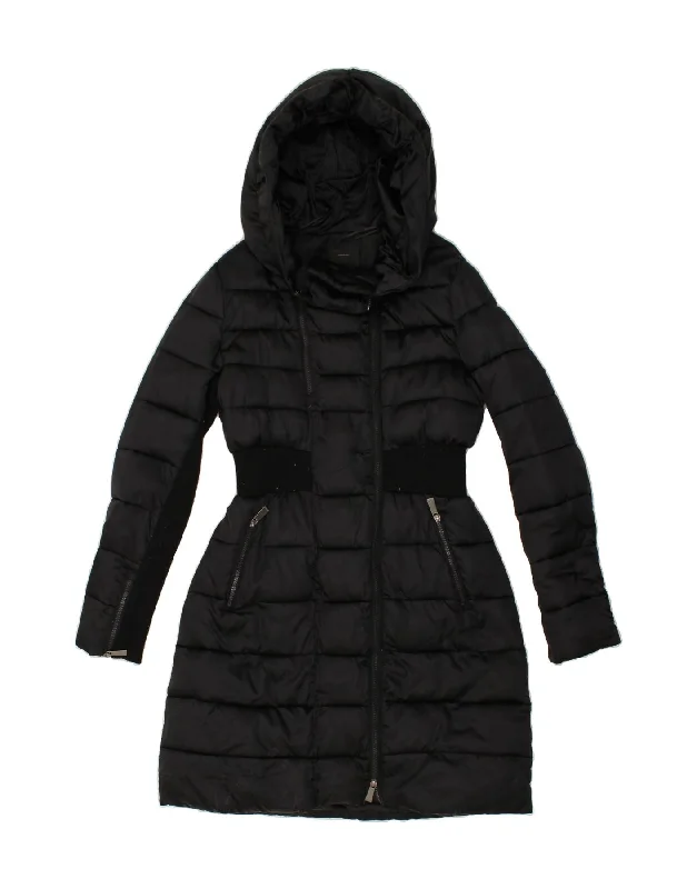 PINKO Womens Hooded Padded Coat UK 12 Medium Black Polyamide