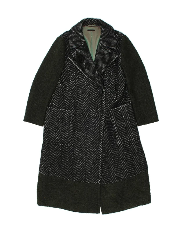 SISLEY Womens Overcoat IT 42 Medium Grey Herringbone Wool