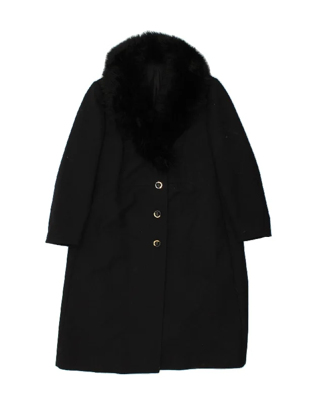 TRIS Womens Overcoat UK 12 Medium Black