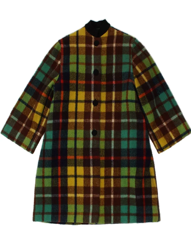 VINTAGE Womens 3/4 Sleeve Overcoat UK 14 Large Multicoloured Check