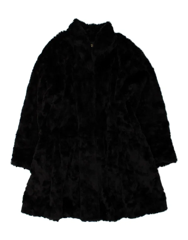 VINTAGE Womens Faux Fur Overcoat UK 16 Large Black Acrylic