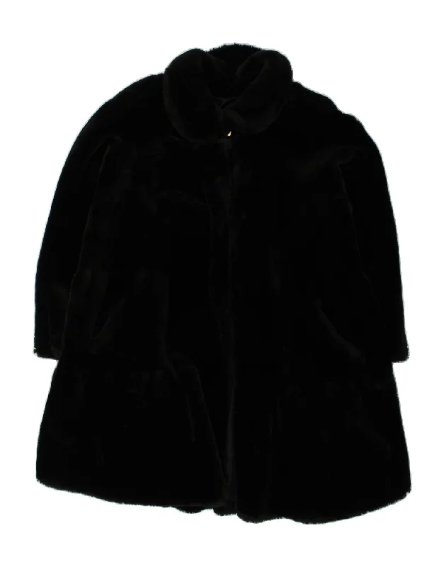 VINTAGE Womens Faux Fur Overcoat UK 18 XL Black