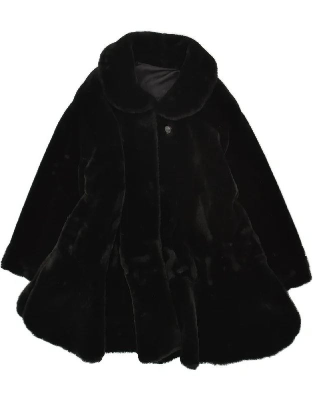 VINTAGE Womens Faux Fur Overcoat UK 22 3XL Black Polyacrylic