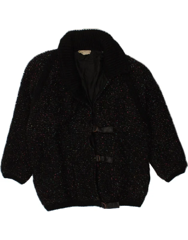 VINTAGE Womens Knit Overcoat UK 18 XL Black Flecked