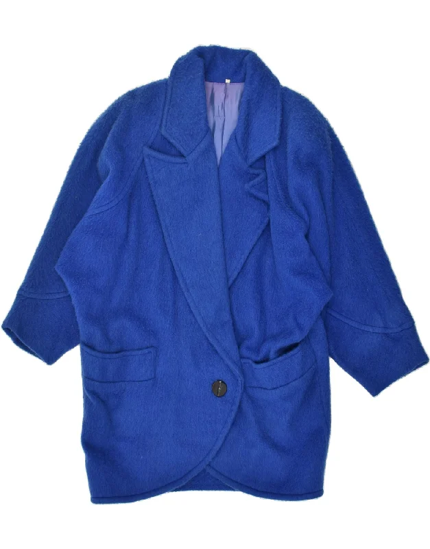 VINTAGE Womens Overcoat EU 42 Large Blue Wool