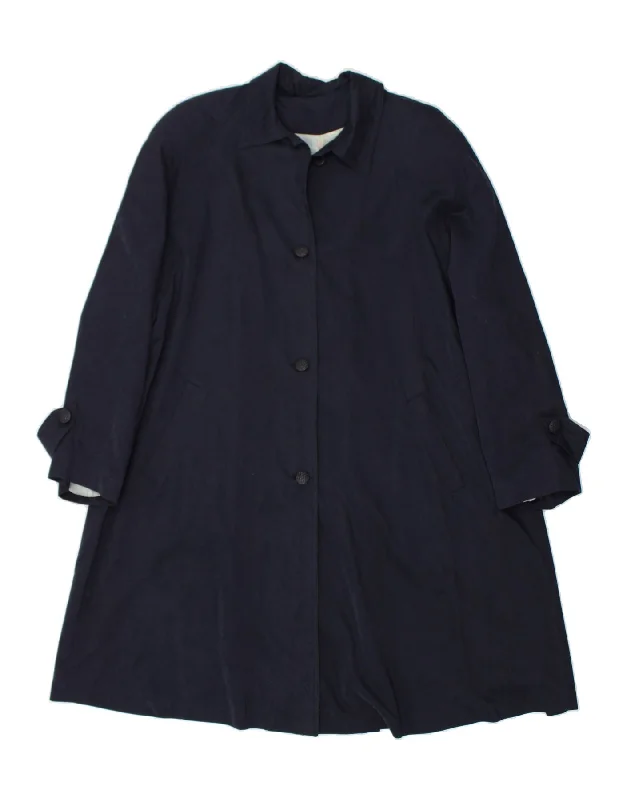 VINTAGE Womens Overcoat UK 14 Medium Navy Blue Viscose