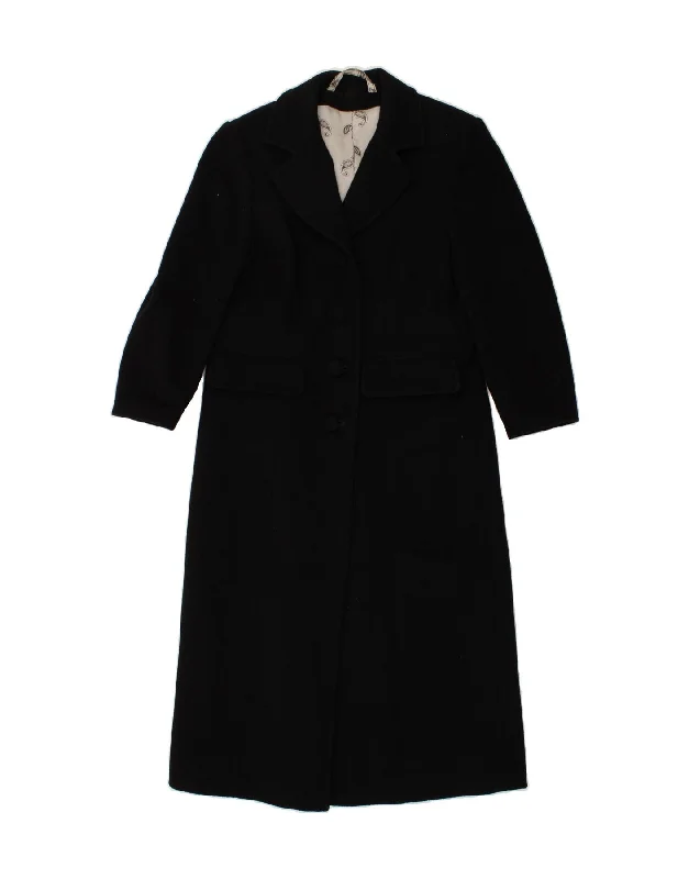 VINTAGE Womens Overcoat UK 8 Small Black