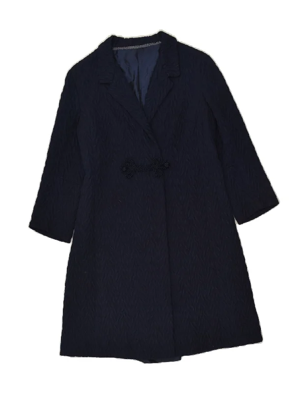 VINTAGE Womens Overcoat UK 8 Small Navy Blue