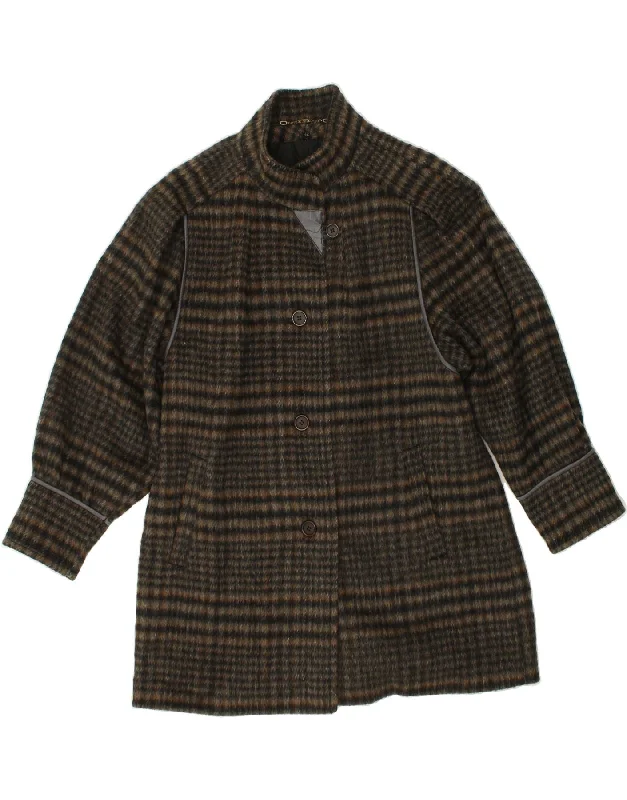 YOUR SIXTH SENSE Womens Overcoat EU 42 Large Brown Check Wool