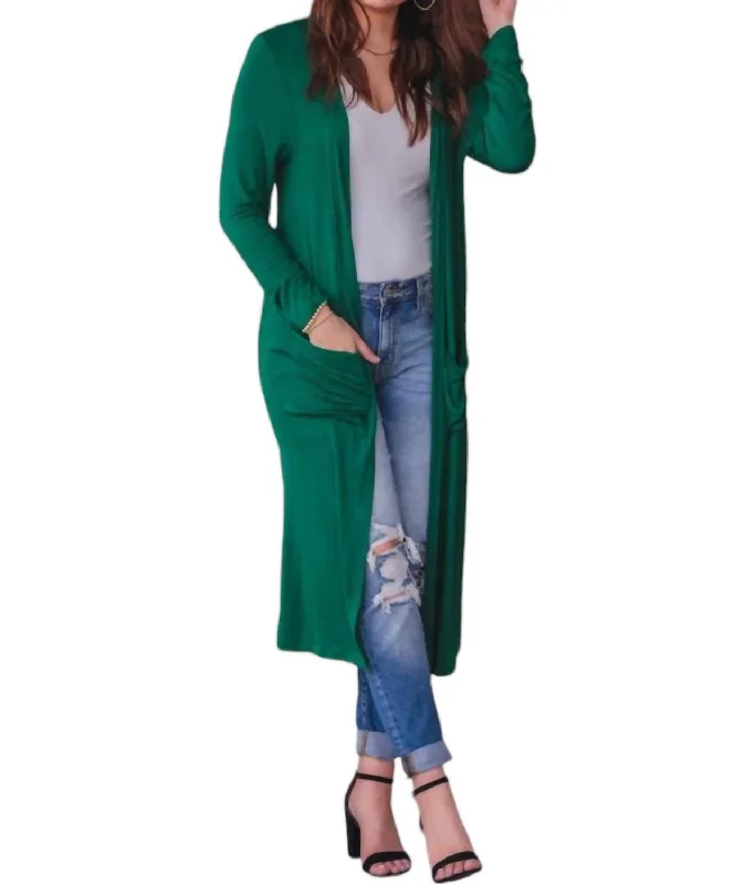 Charis Spiced Up Long Cardigan In Green