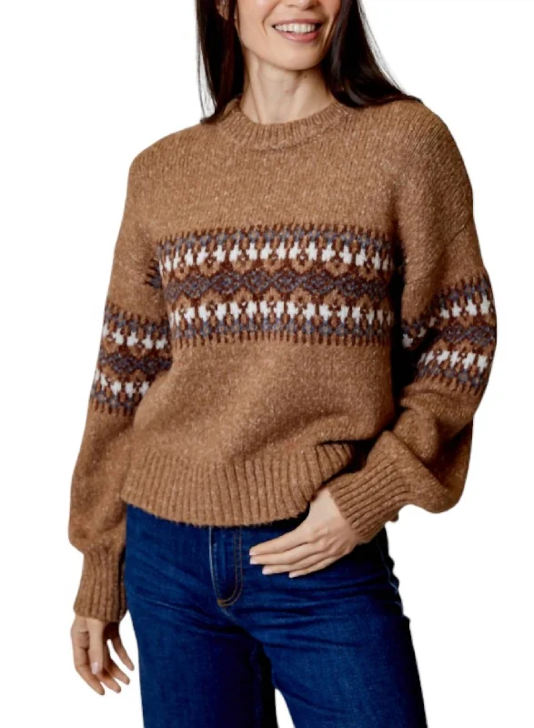 Fairisle Long Sleeve Crew Neck In Antique Oak