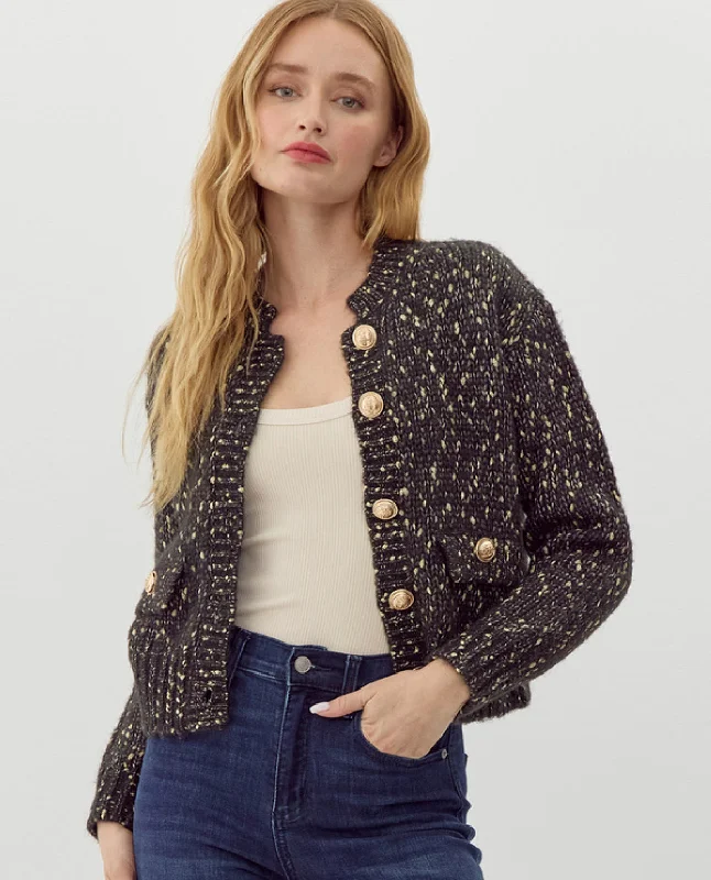 Sweater Jacket with Metallic Gold Buttons