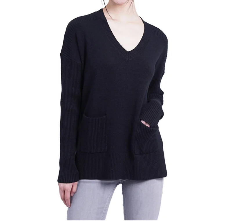 Patch Pocket Tunic Sweater In Black