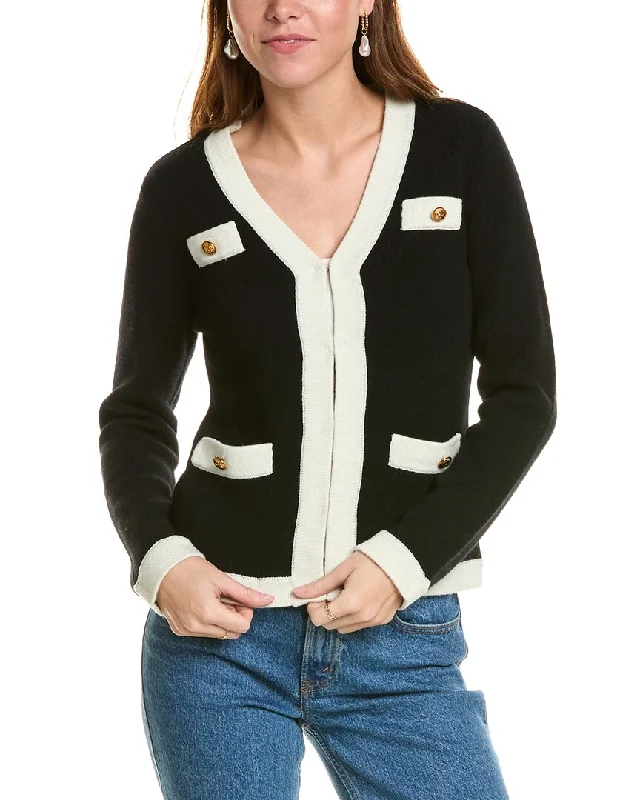 sofiacashmere Contrast Trim Wool & Cashmere-Blend Cardigan