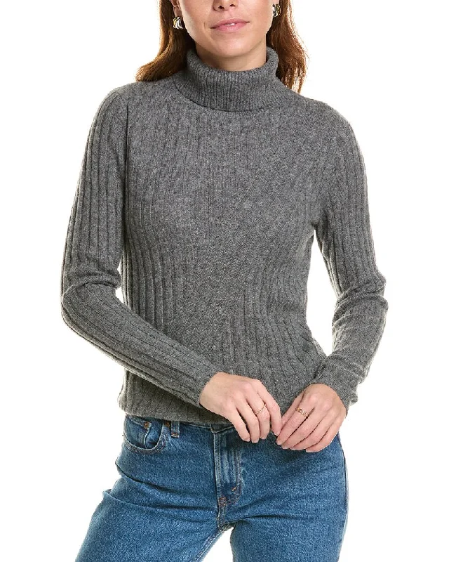 sofiacashmere Directional Rib Turtleneck Cashmere Sweater