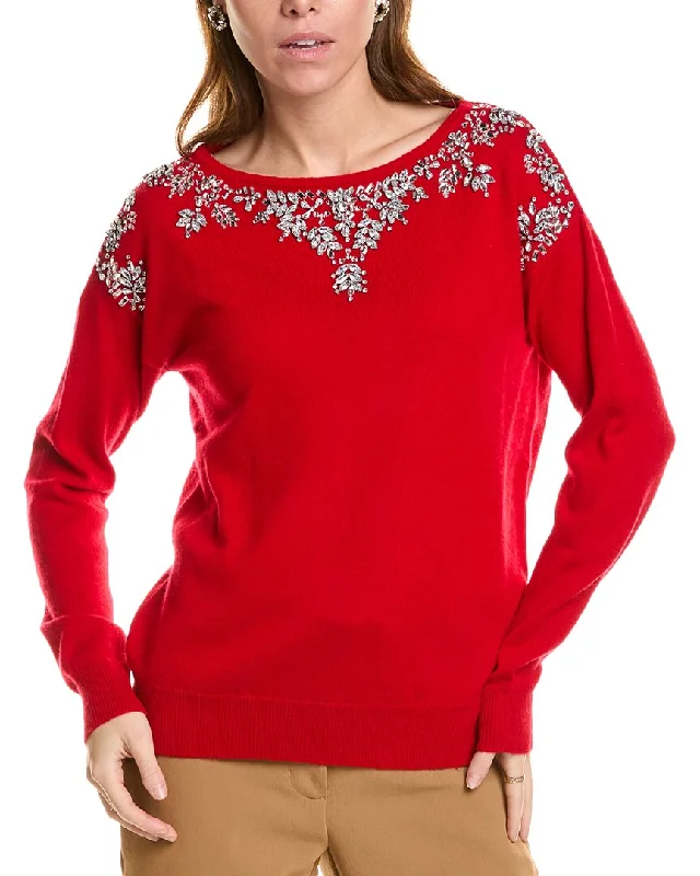 sofiacashmere Embellished Boatneck Cashmere Sweater