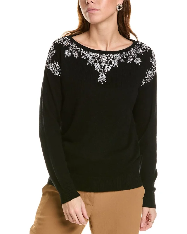 sofiacashmere Embellished Boatneck Cashmere Sweater