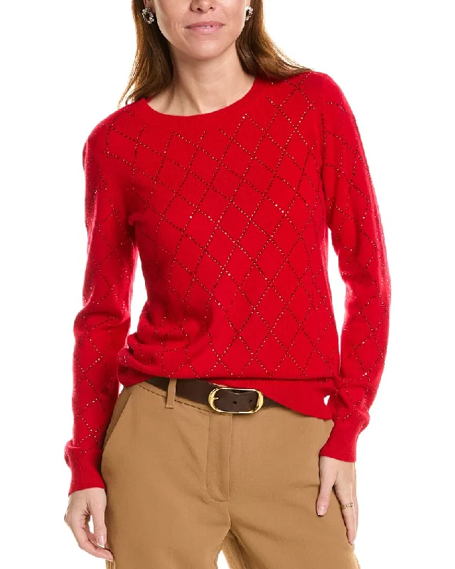 sofiacashmere Heatset Diamond Crewneck Cashmere Sweater