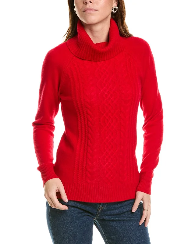 sofiacashmere Ornate Cable Front Turtleneck Cashmere Sweater