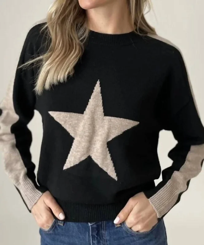 Star Graphic Sweater In Black/camel